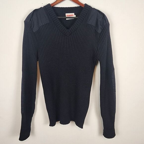 Blauer‎ Commando Sweater Men's Large Black V-Neck Rib Wool Blend Fleece - Picture 1 of 9